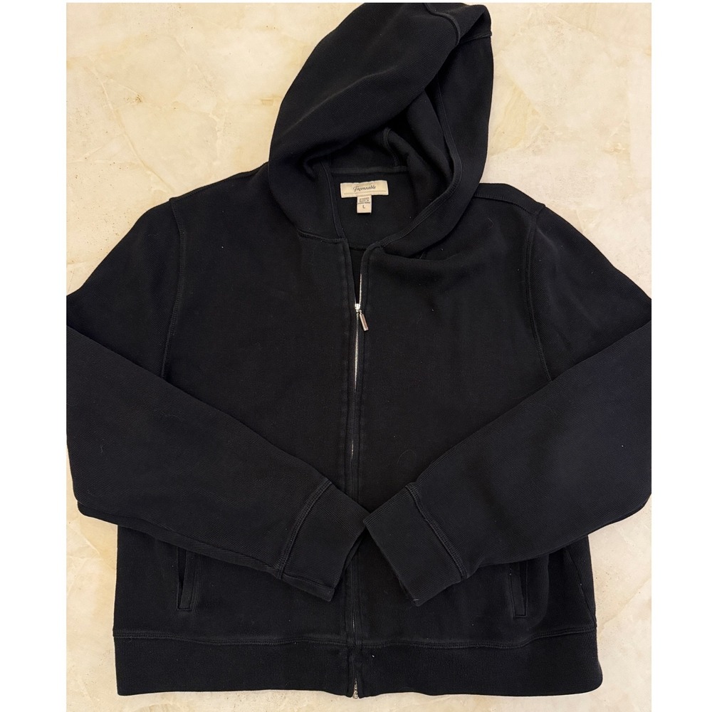Faconnable Vintage Black 100% Cotton Ribbed Full Zip Hoodie Designer France